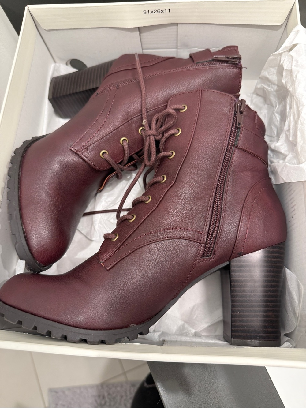 Style & Co. Wine Lace-Up Block Heel Ankle Boots